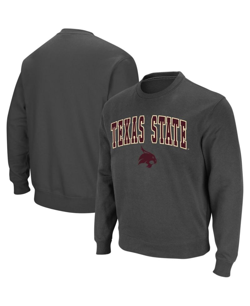 Men's Charcoal Texas State Bobcats Arch and Logo Crew Neck Sweatshirt