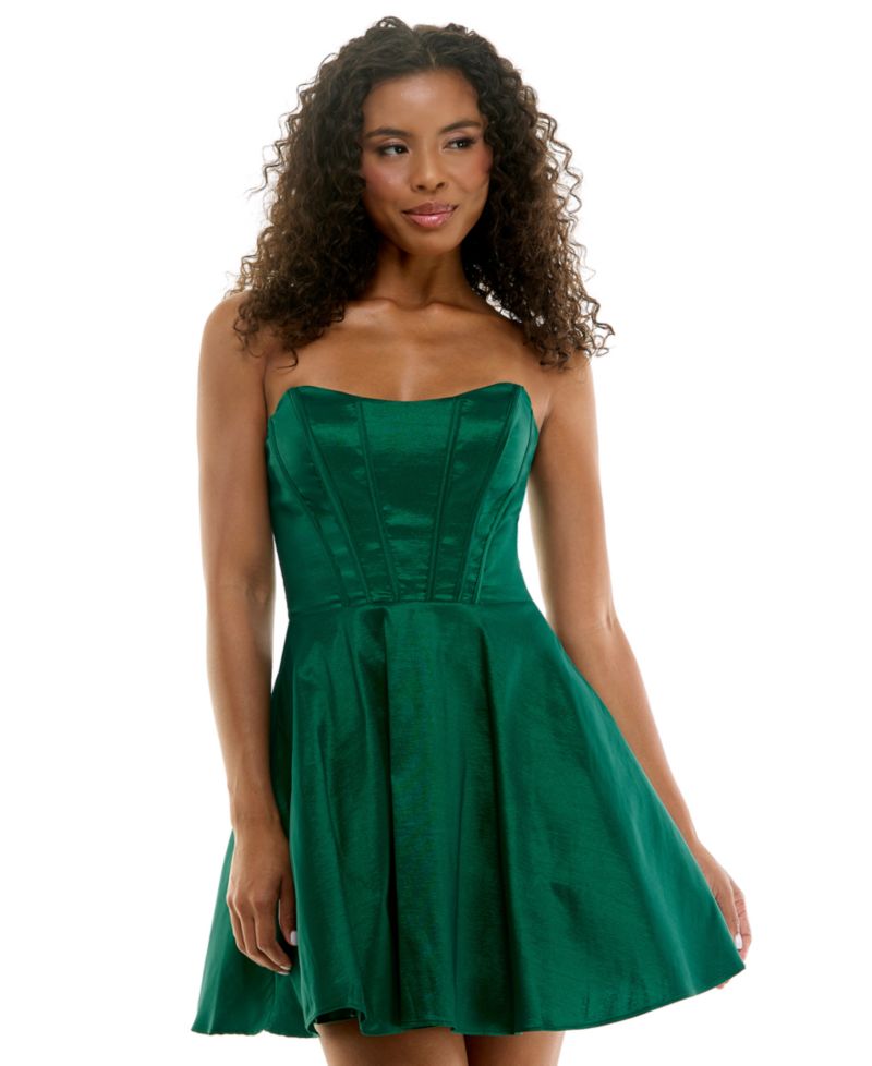 Women's Strapless Taffeta Lace-up Back Fit & Flare Dress