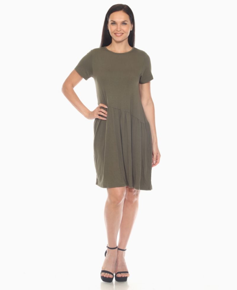 Women's Asymmetrical Waist and Short Sleeve Swing Dress