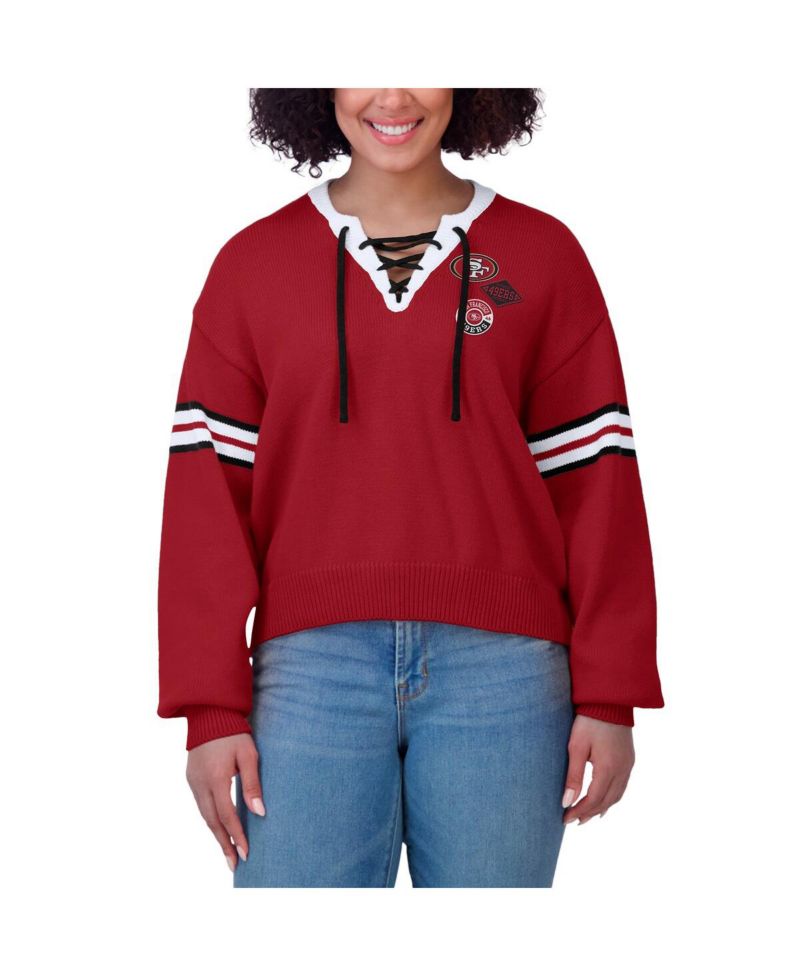 Women's Scarlet San Francisco 49ers Lace-Up Pullover Sweatshirt