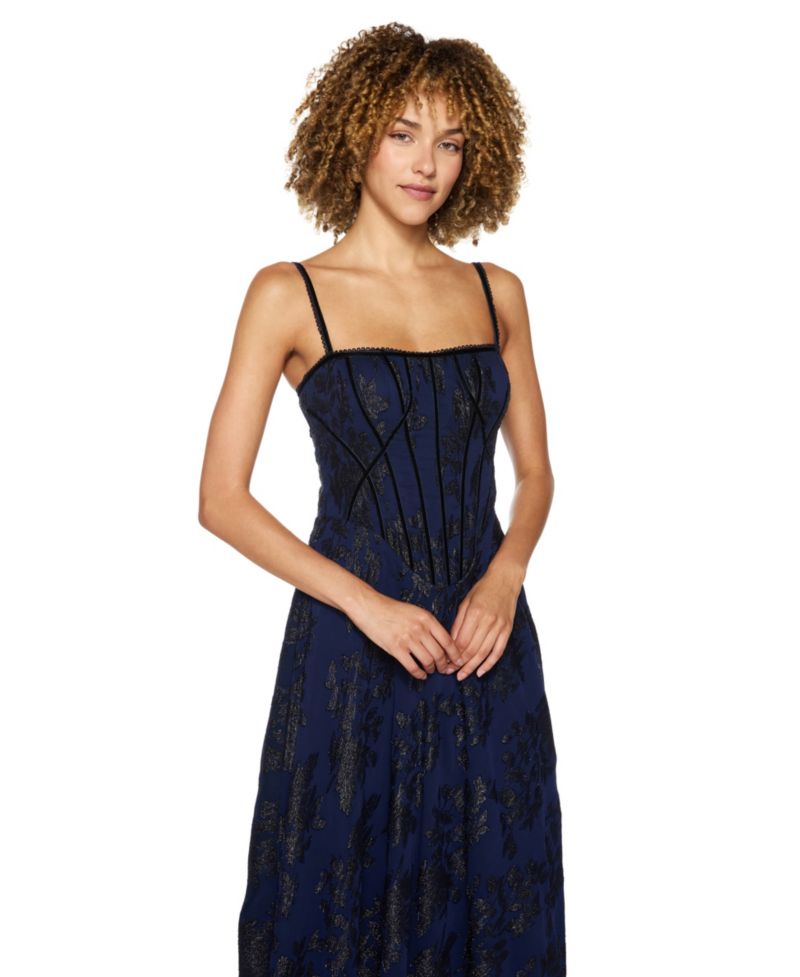 Juniors' Floral-Print Chiffon Jacquard Corset Bodice Gown