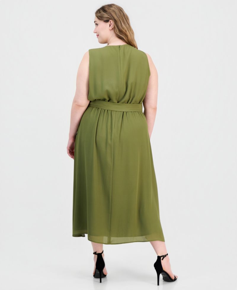 Plus Size Faux-Wrap A-Line Midi Dress