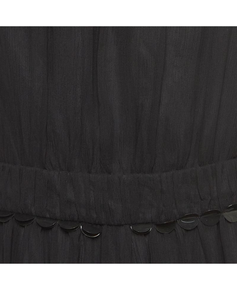 Women's Cheap and Chic Vintage Black Silk Midi Dress with Metal Embellished Neck