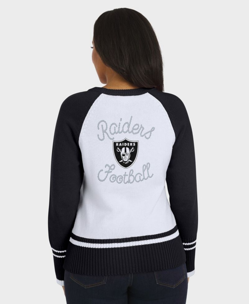 Women's White/Black Las Vegas Raiders Color block Raglan Sweater