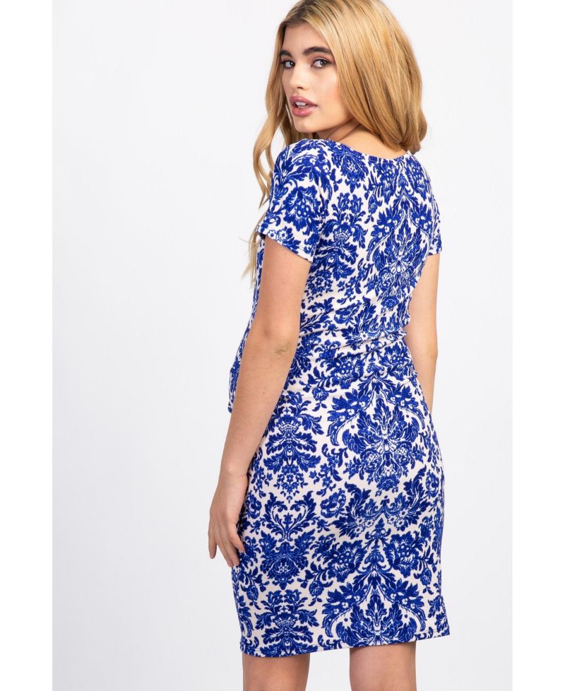 Maternity Floral-Print Short-Sleeve Ruched Dress