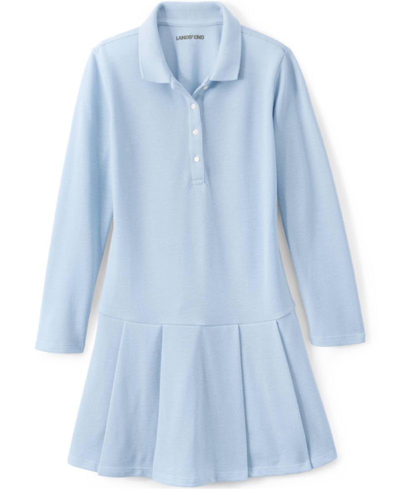 Big Girls Long Sleeve Mesh Pleated Polo Dress
