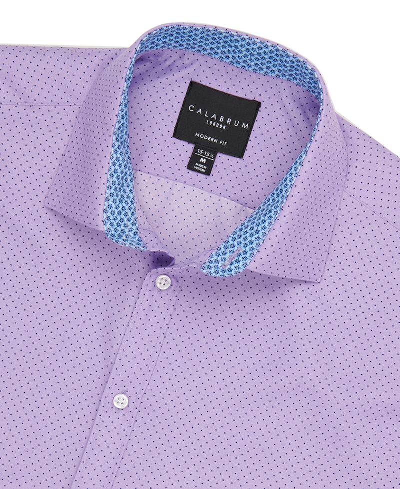 Men's Regular Fit Dot Print Wrinkle Free Performance Dress Shirt