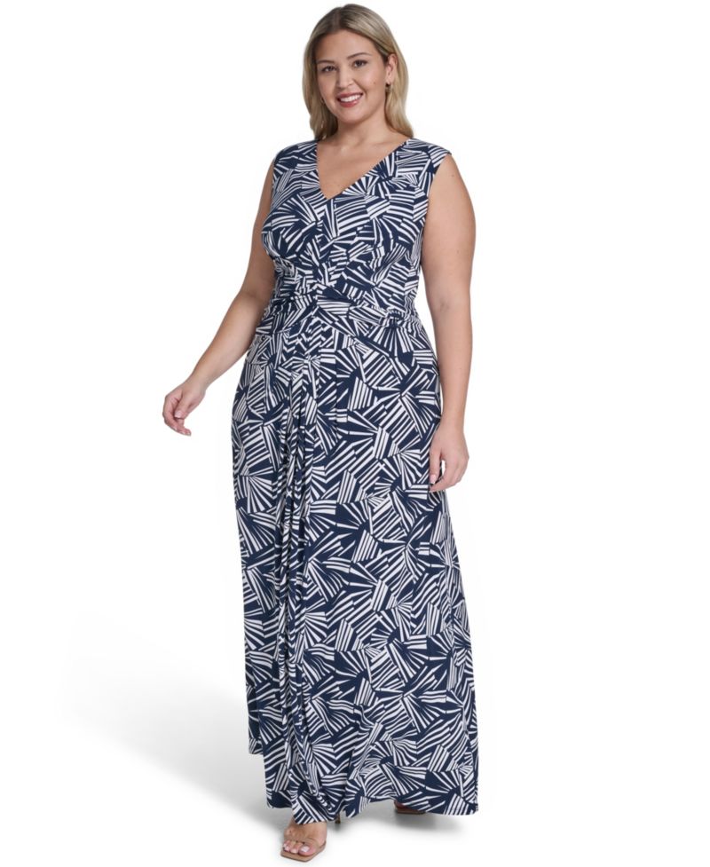 Plus Size Sleeveless Tuck Front V-Neck Maxi Dress