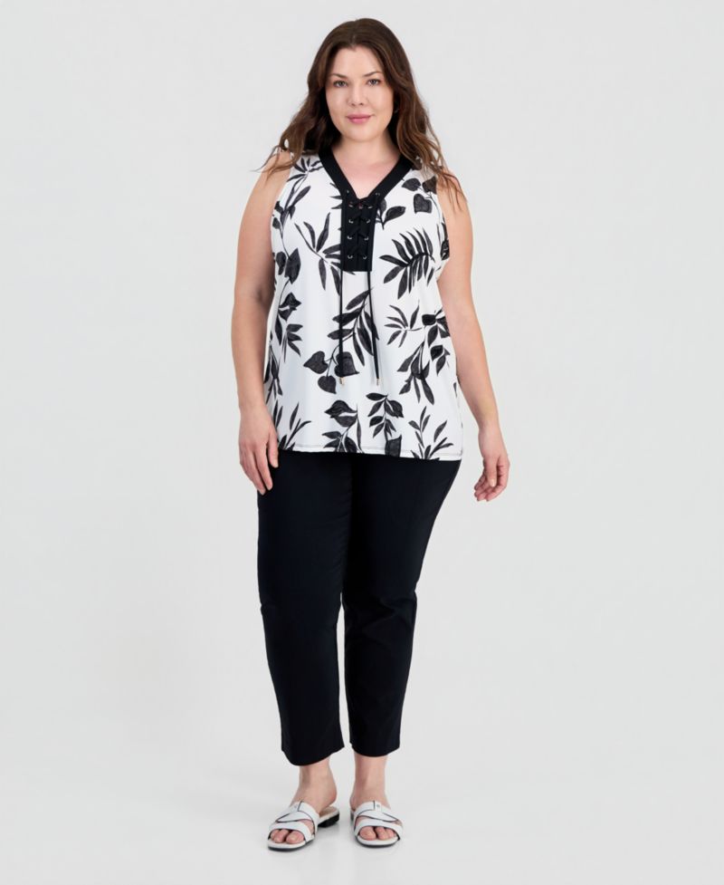 Petite Printed Lace-Up Sleeveless Top