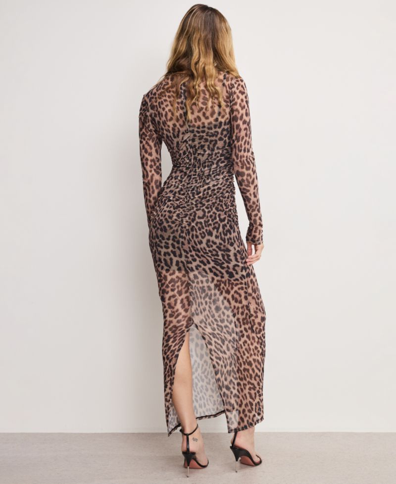 Women's Mesh Ruched Long Sleeve Maxi Dress, Regular and Plus Size