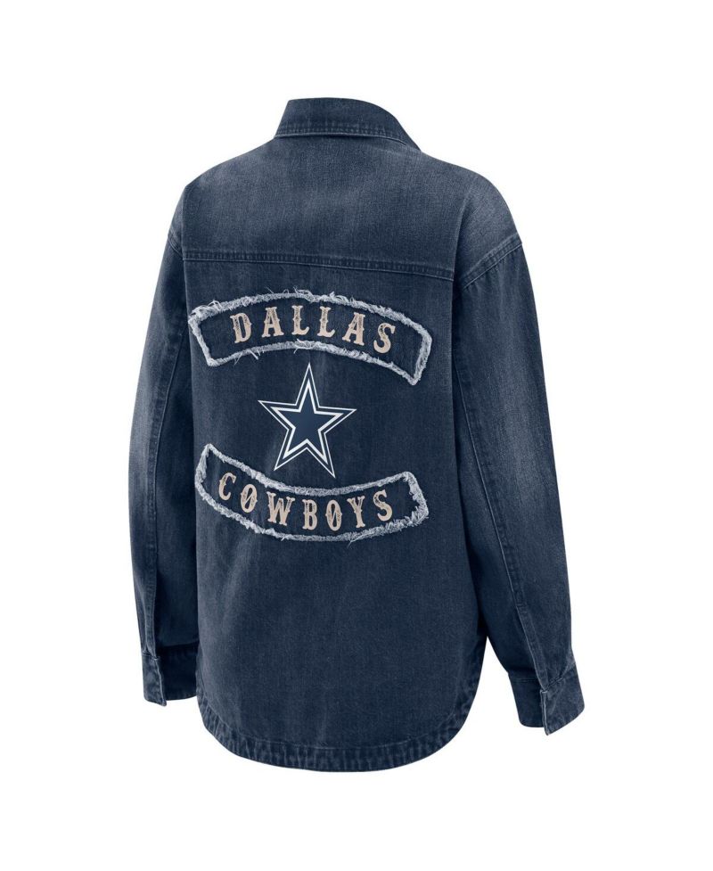 Women's Denim Dallas Cowboys Washed Oversized Denim Full-Snap Shacket