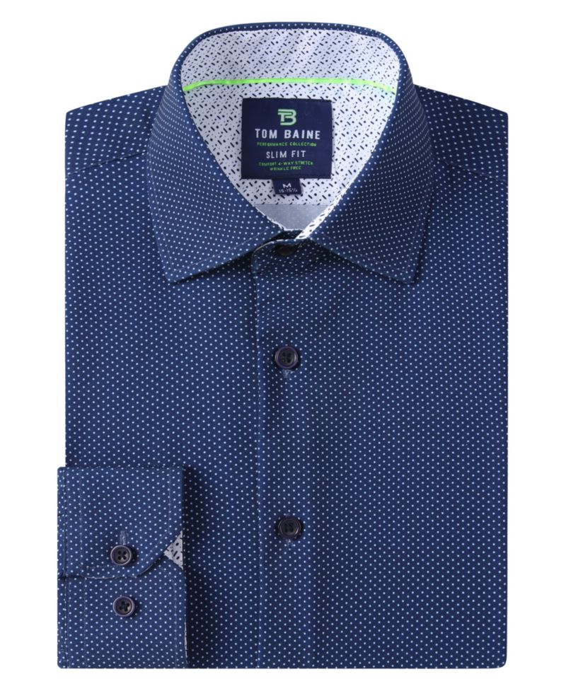 Men's Slim Fit Performance Long Sleeve Geometric Dress Shirt