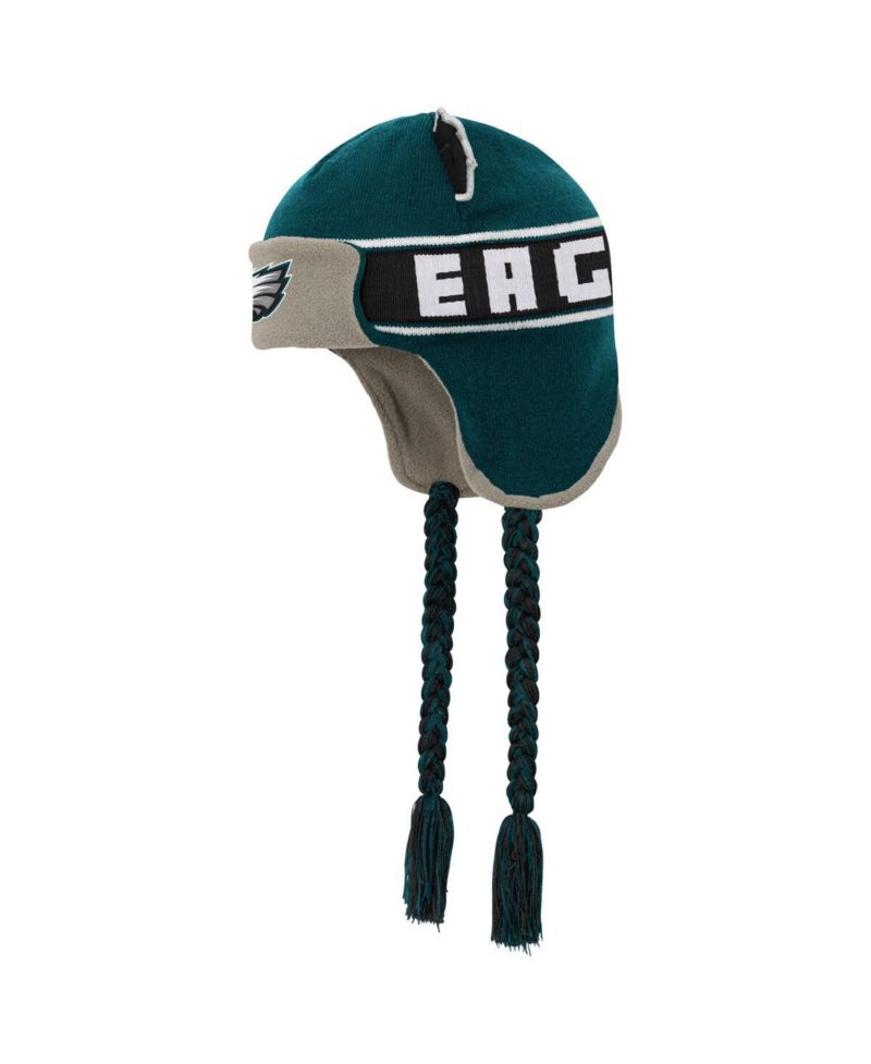 Big Boys and Girls Midnight Green Philadelphia Eagles Wordmark Ears Trooper Knit Hat