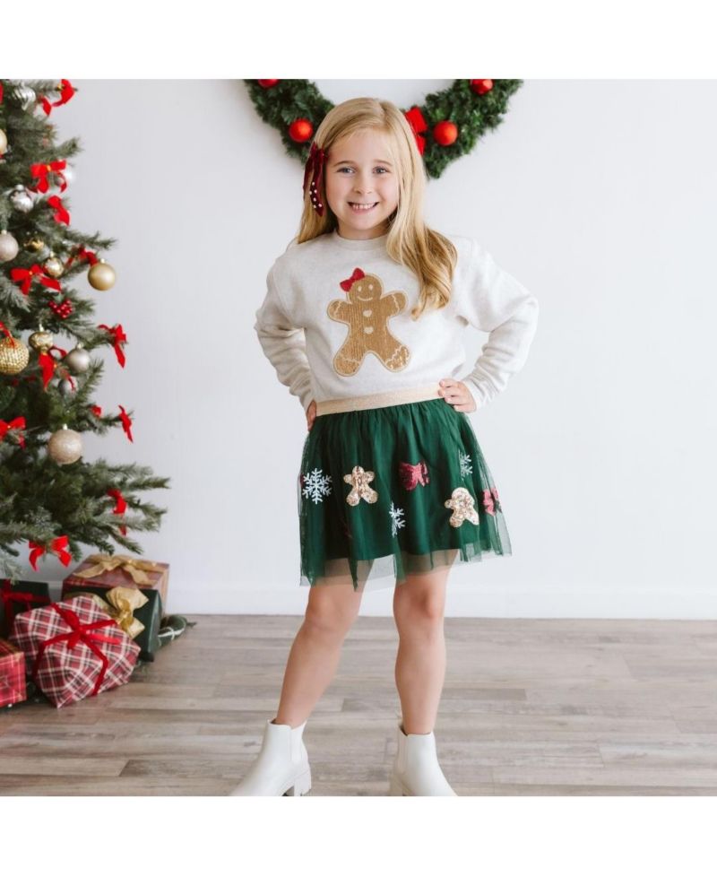 Little and Big Girls Gingerbread Joy Sequin Christmas Tutu Skirt