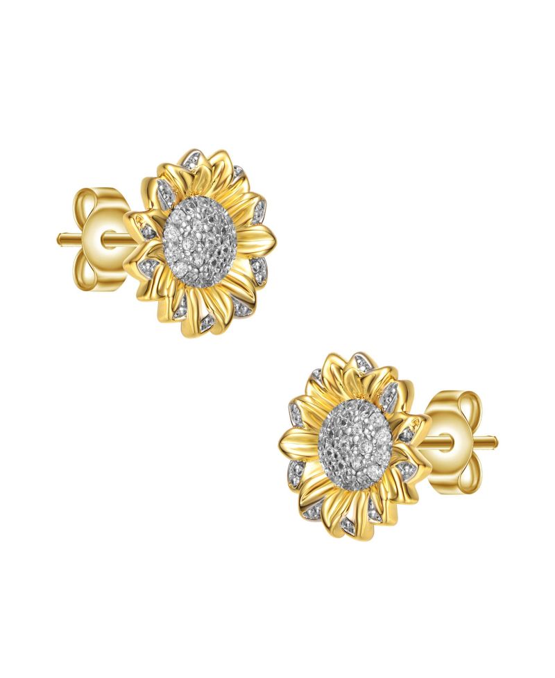 Stylish Two-Tone Cubic Zirconia Sunflower Stud Earrings