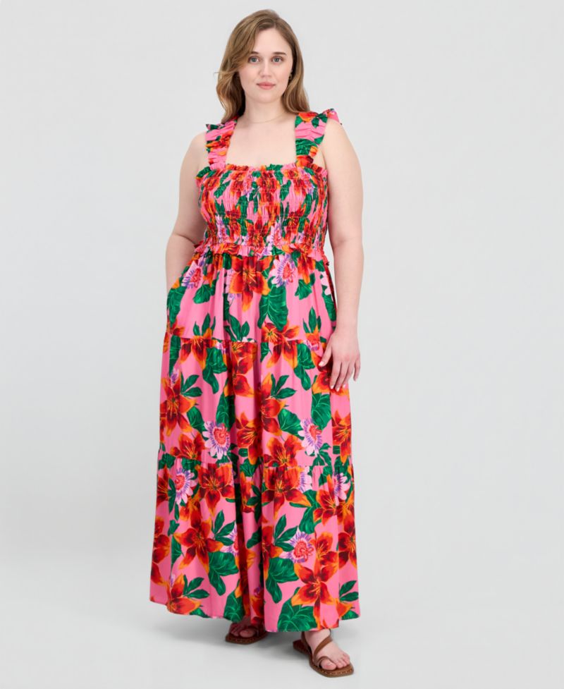 Plus Size Poof Strap Square Neck Rayon Dress