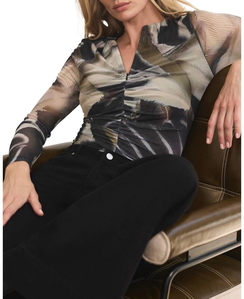 Women's Abstract-Print Mesh Long-Sleeve Top