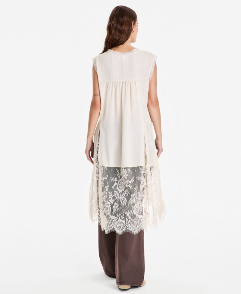Women's V-Neck Sleeveless Lace-Trim Tunic
