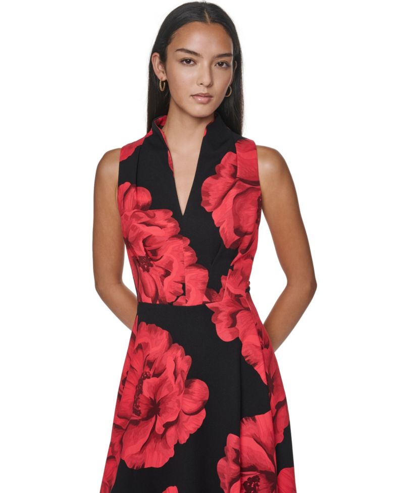 Women's Halter V-Neck Floral-Print Midi Dress