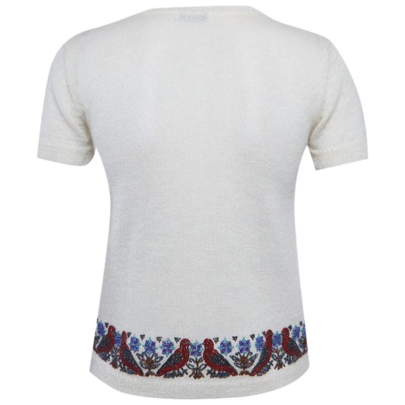 Women's Cheap And Chic Beaded Mohair Shirt Sleeve Sweater