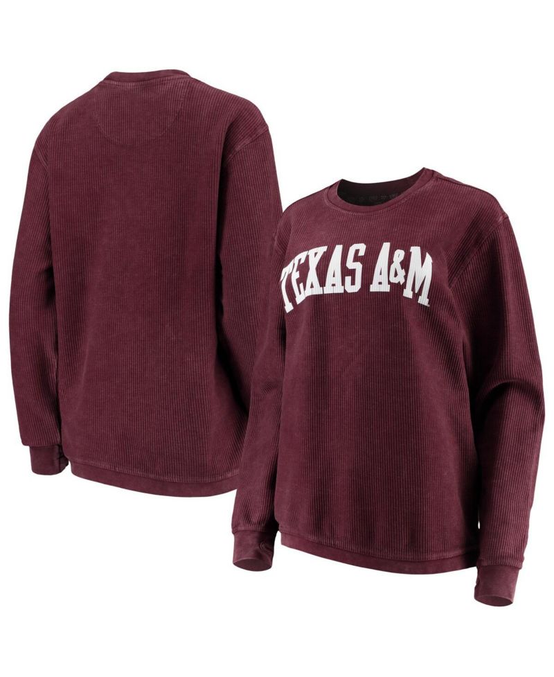 Women's Maroon Distressed Texas A&M Aggies Comfy Cord Vintage-Like Wash Basic Arch Pullover Sweatshirt