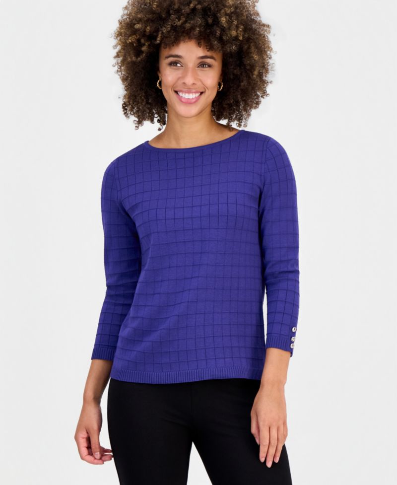 Women's Textured Boat-Neck 3/4-Sleeve Sweater