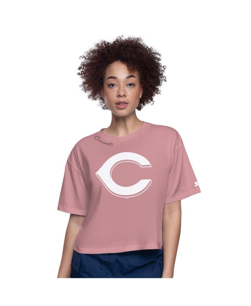 Women's Pink Cincinnati Reds Play the Ball Boxy Cropped T-Shirt