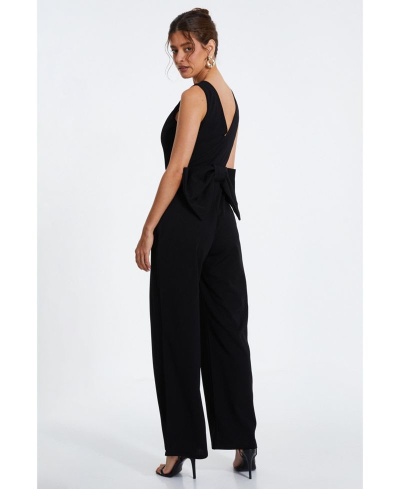 Women's Scuba Crepe Button Front Jumpsuit - Black
