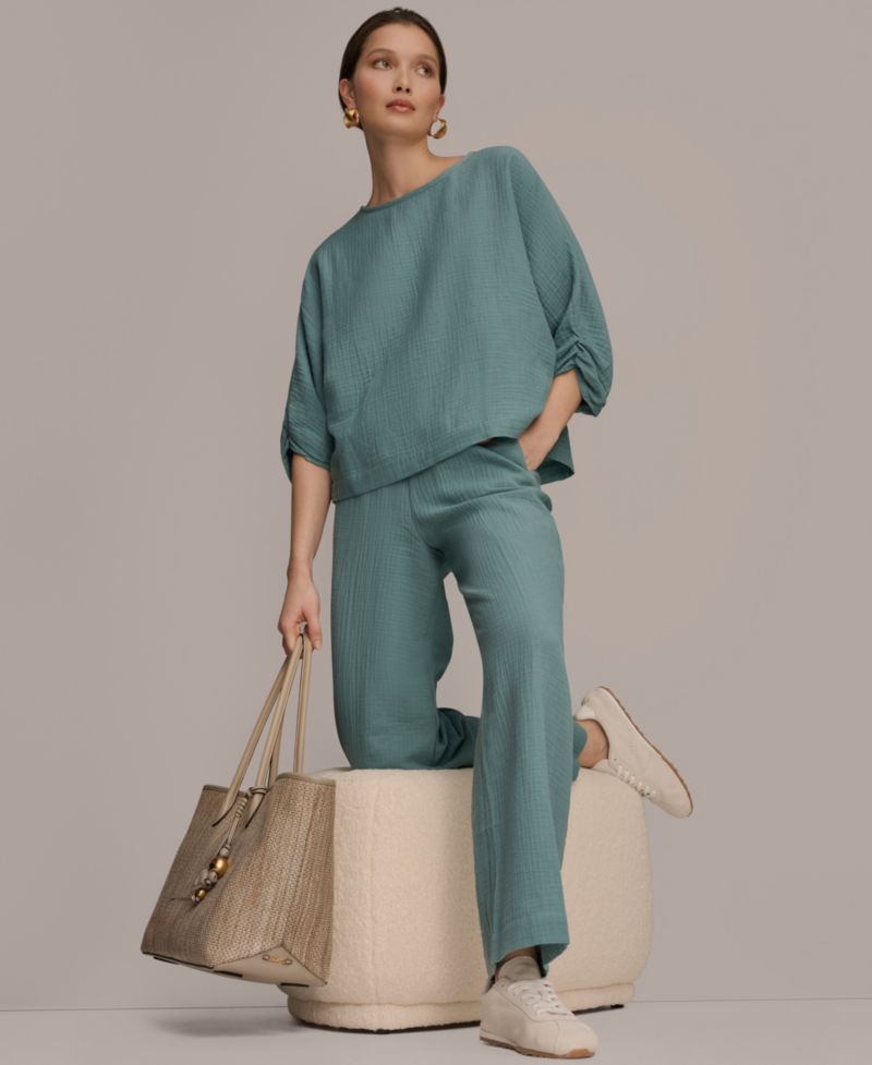Women's Cotton Gauze Mid-Rise Straight Leg Pants