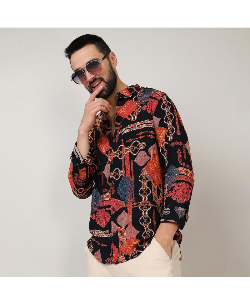 Men's Crimson Red & Navy Blue Artistic Block Shirt