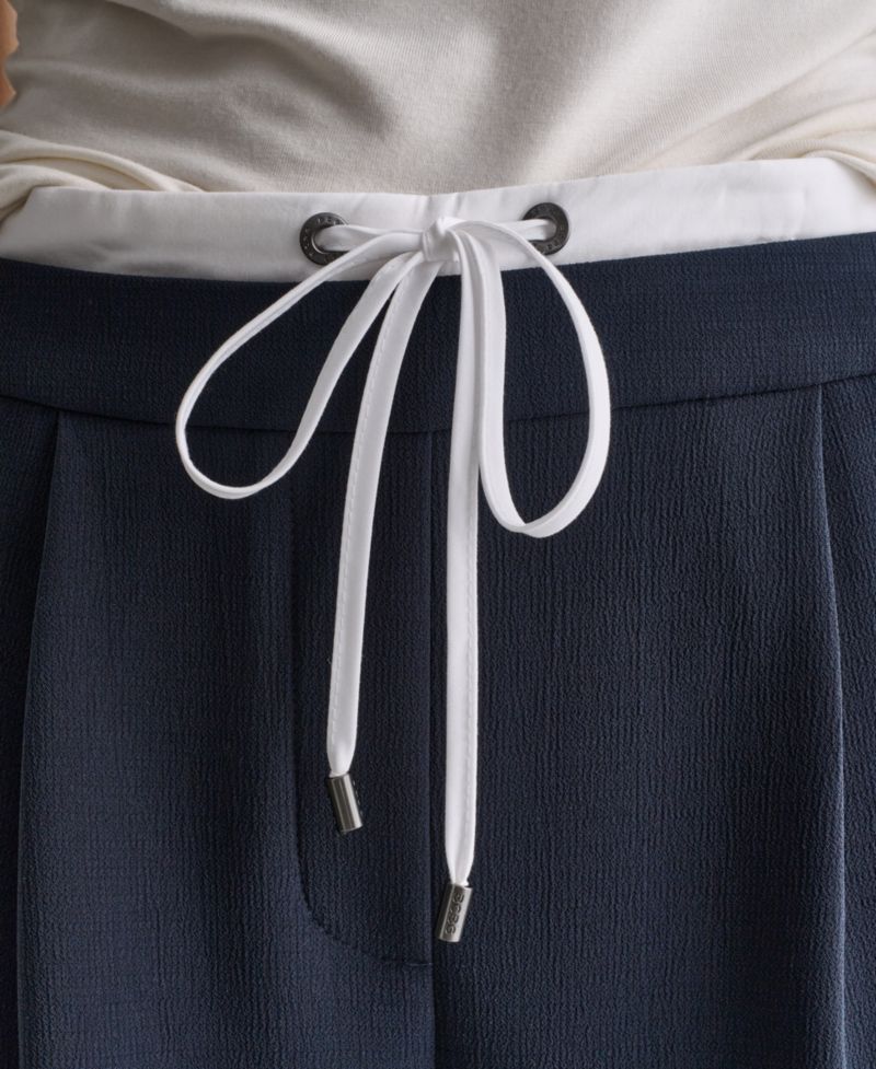 Women's Wide-Leg Contrast Waist Pleated Front Pants
