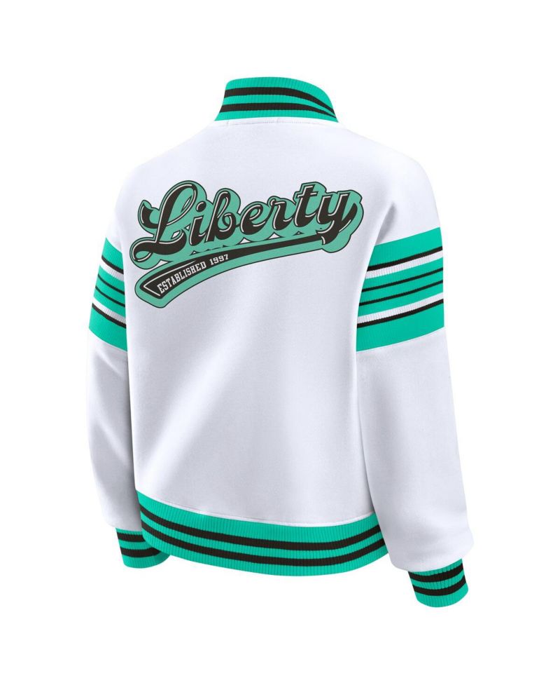 Women's White/Mint WNBA Full-Snap Fleece Sweatshirt Jacket
