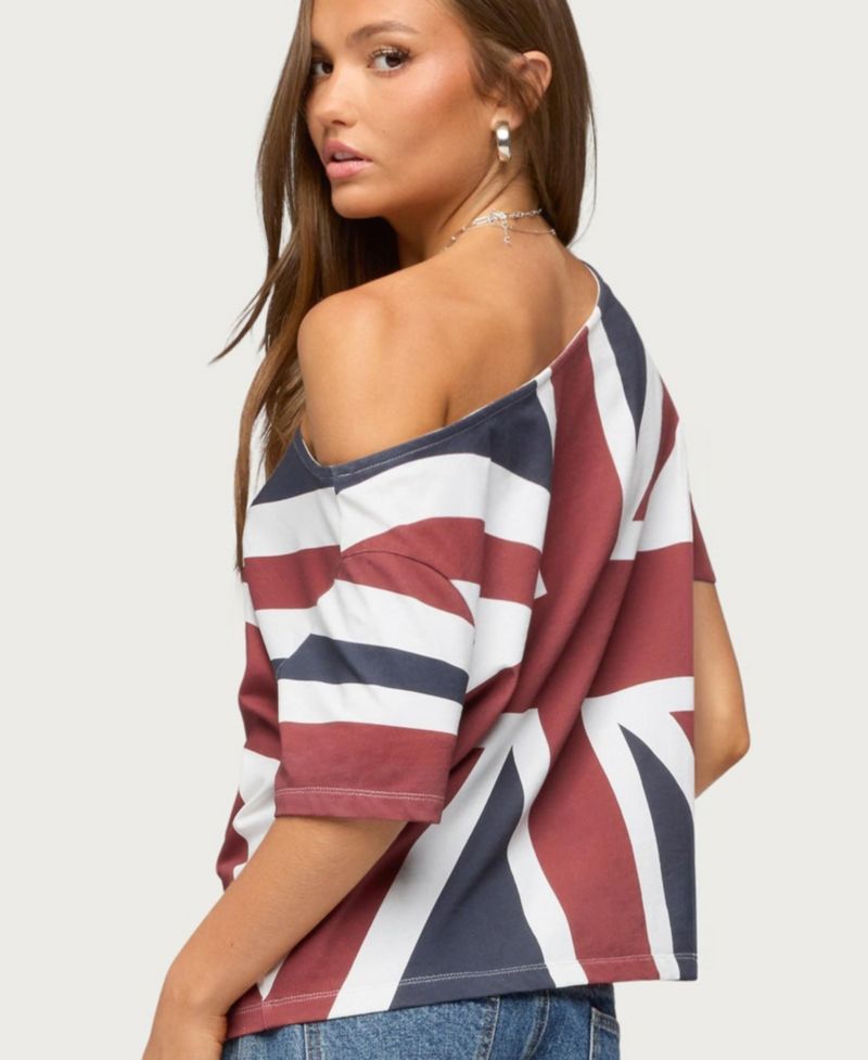 Women's Union Jack Short-Sleeve Off-Shoulder T-Shirt