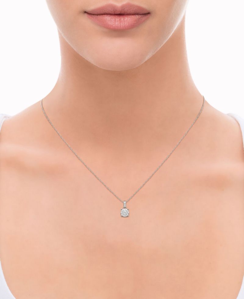 Diamond Cluster Pendant Necklace in Sterling Silver (1/10 ct. t.w.)