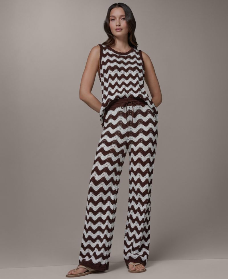 Women's Scallop Stripe Crewneck Cotton Sweater and Pointelle Pants