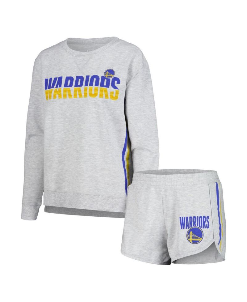 Women's Gray Golden State Warriors Cedar Long Sleeve T-shirt and Shorts Sleep Set