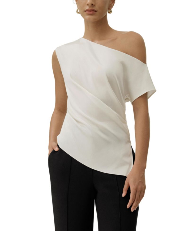 Women's Stretch Charmeuse Asymmetric Top
