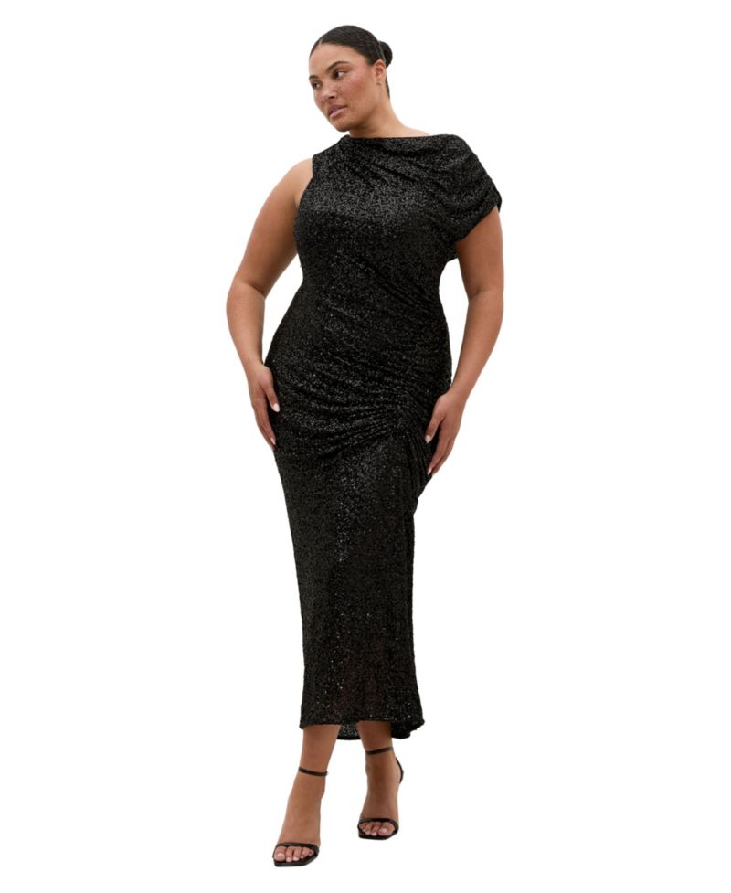 Plus Size Orbit One-Shoulder Body-Con Midi Dress