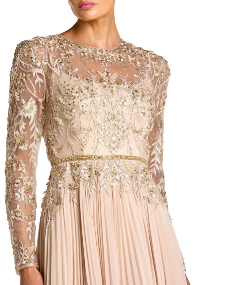 Women's Long Sleeve Chiffon Embellished Gown