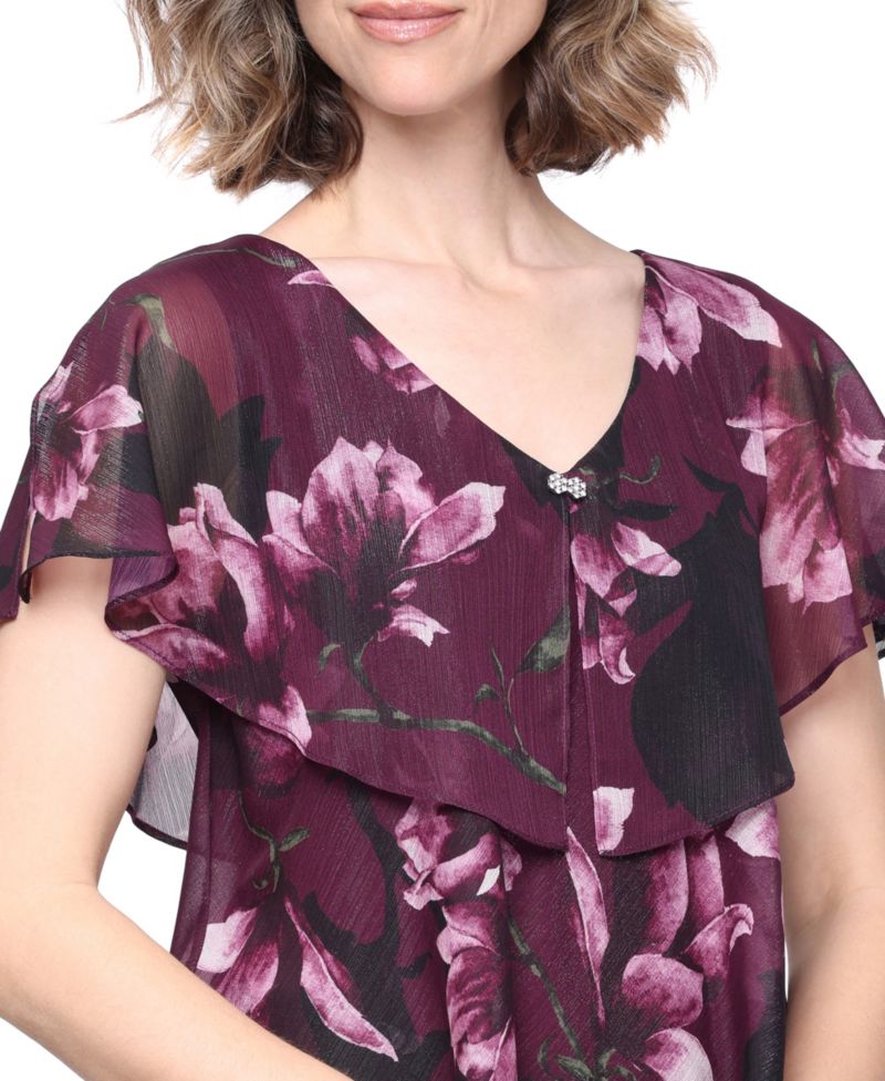 Women's Floral-Print Tiered V-Neck Dress