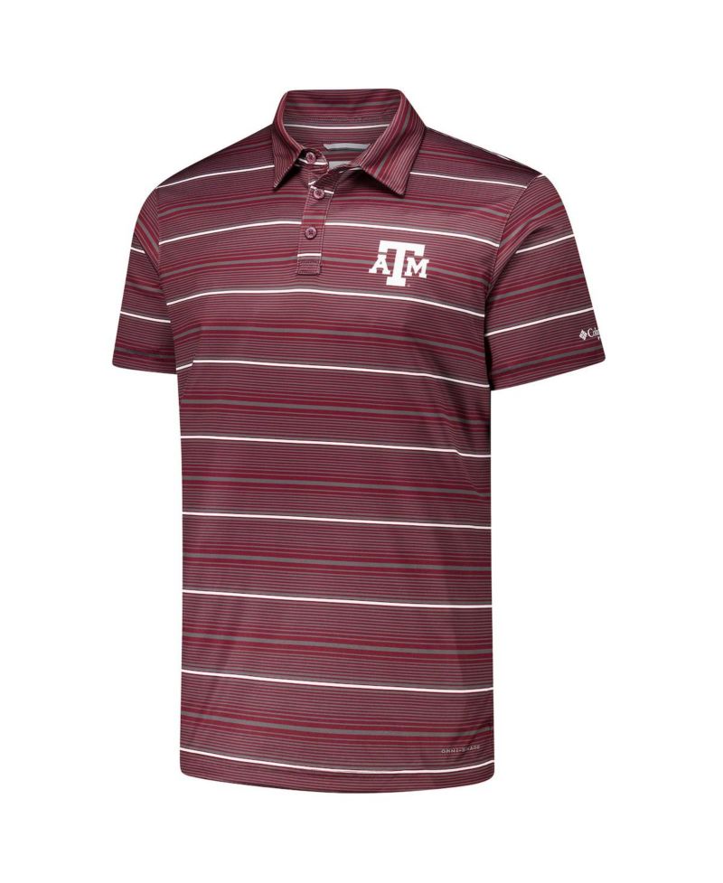 Men's Maroon Texas A&M Aggies PFG Super Terminal Tackle Omni-Shade Stripe Polo Shirt