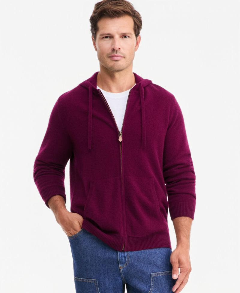 Men's Cashmere Long-Sleeve Hooded Zip-Up Sweater