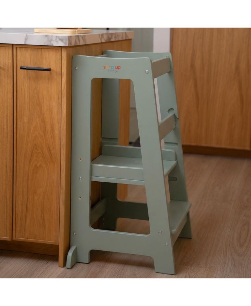 Toddler Tower Adjustable Height Wooden Step Stool for Kids Toddler Standing Tower and Child-safe Knife, Chopping Board for 18M-4Y
