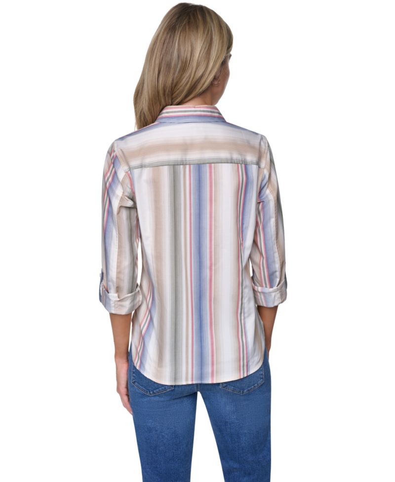 Women's Cotton-Blend Roll-Tab Button-Front Shirt