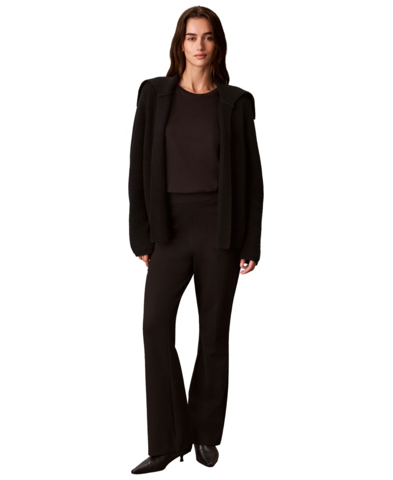 Women's Open-Front Collared Wool-Blend Cardigan Sweater