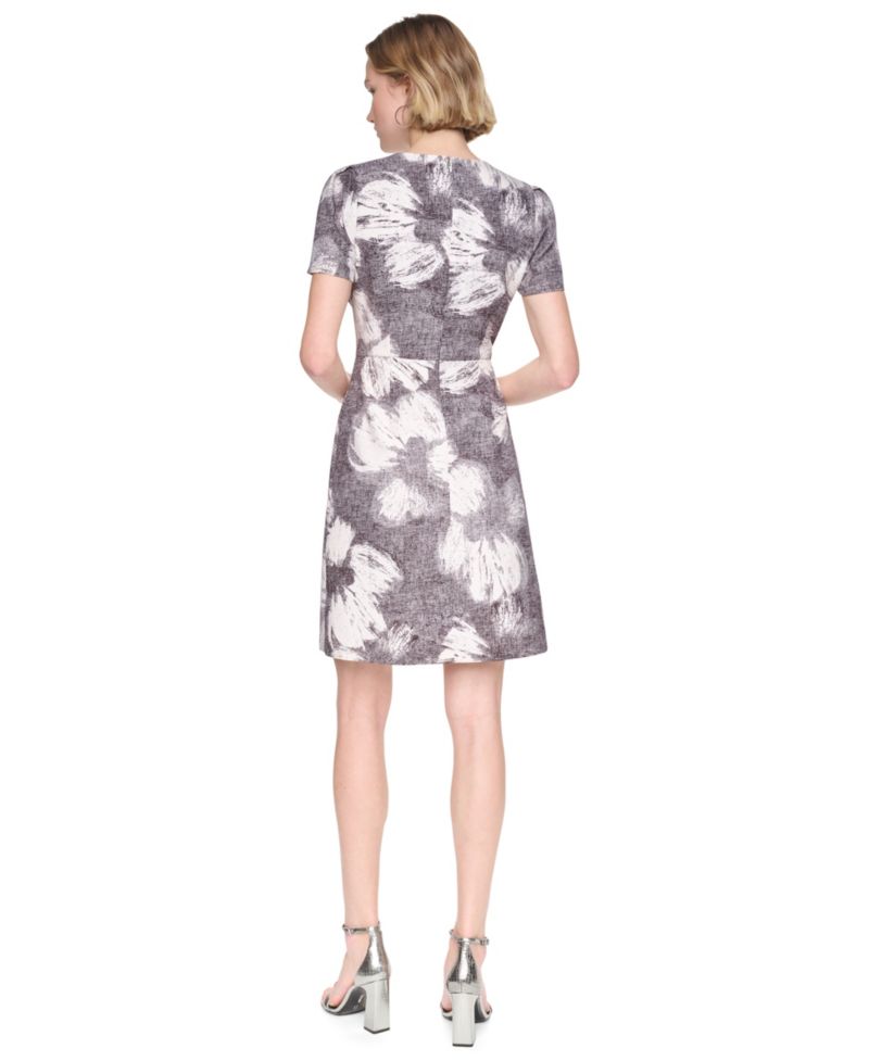 Women's Floral-Print Short-Sleeve Fitted Dress