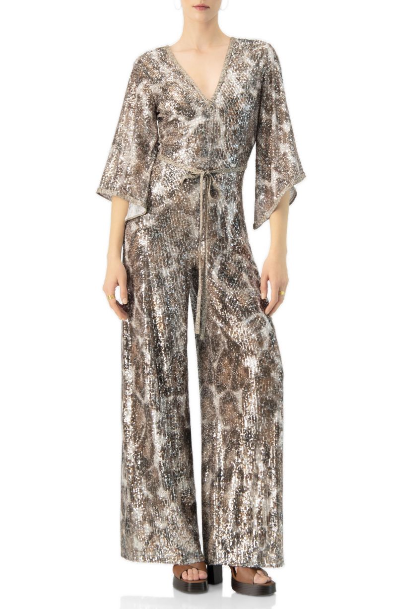Women's Sequin Wide Leg V-Neck Jumpsuit