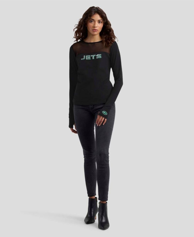 Women's x Gracie Hunt Black New York Jets Mesh Panel Long Sleeve T-Shirt