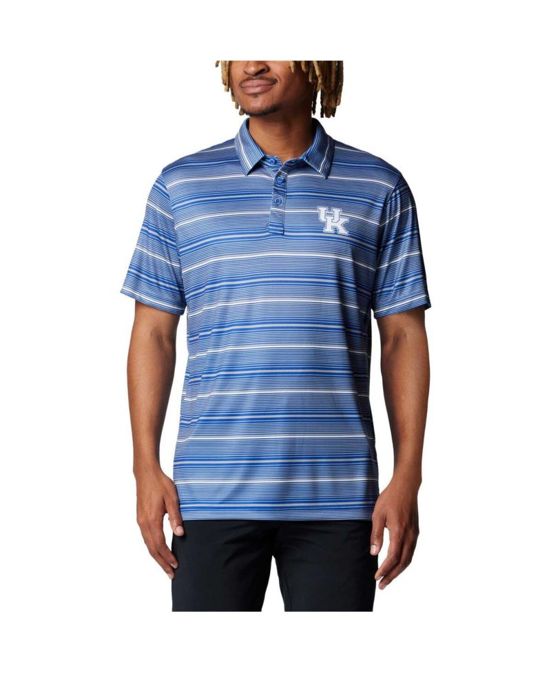 Men's Royal Kentucky Wildcats PFG Super Terminal Tackle Omni-Shade Stripe Polo Shirt