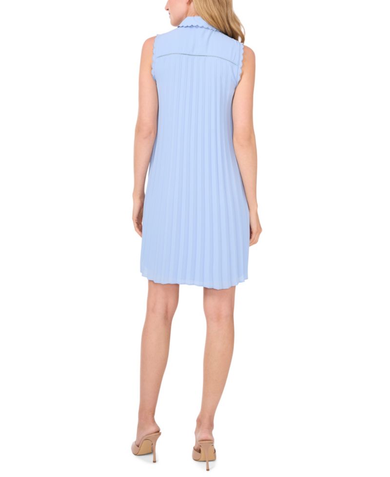Women's Sleeveless Scalloped Pleated Button-Down Dress